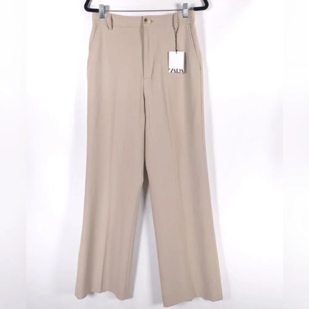 ZARA Wide Leg High Waist Straight Pants Trousers Pressed Crease 2757/703 MEDIUM